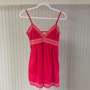 Long Pink Tank Scollop Trim White Embroidery